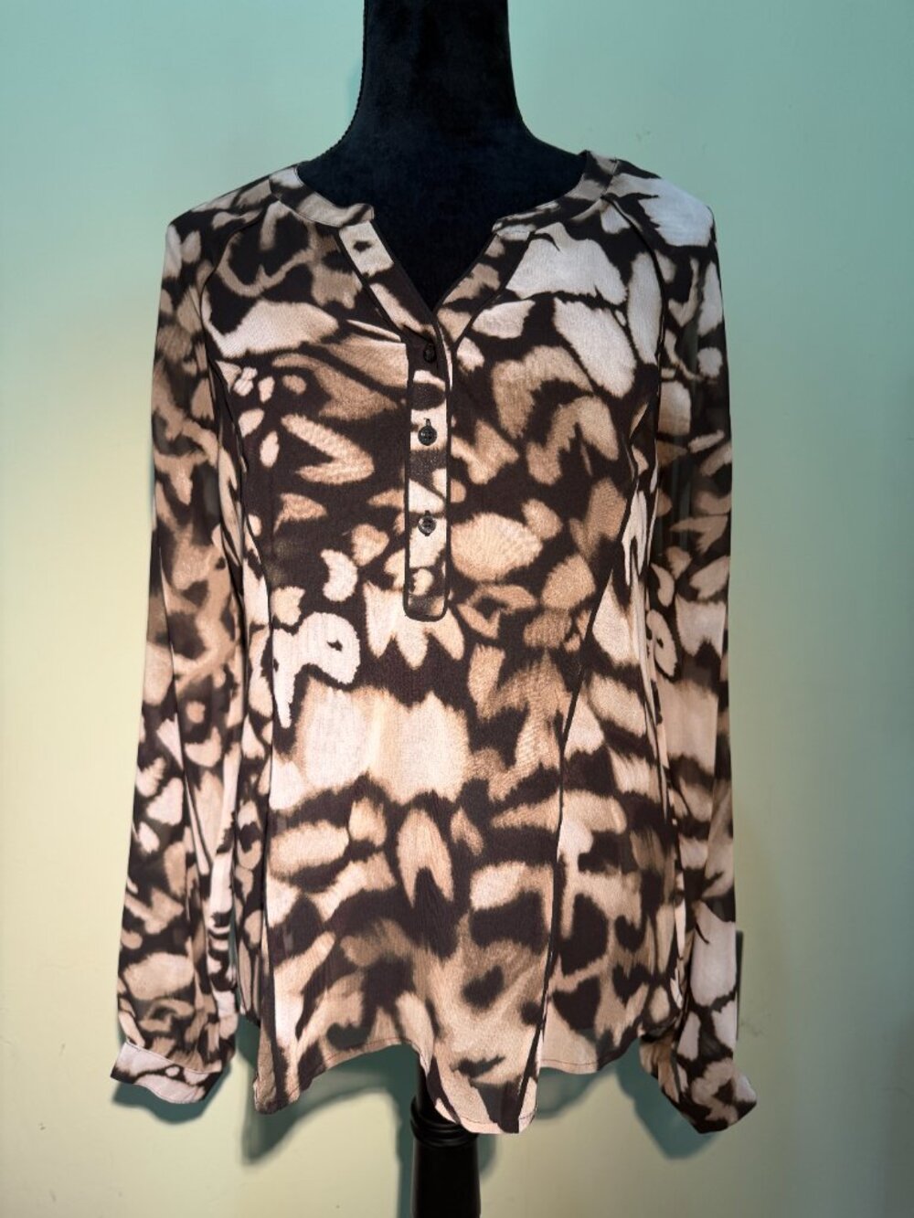Calvin Klein Sheer Animal Print Blouse with Princess seams Size Medium